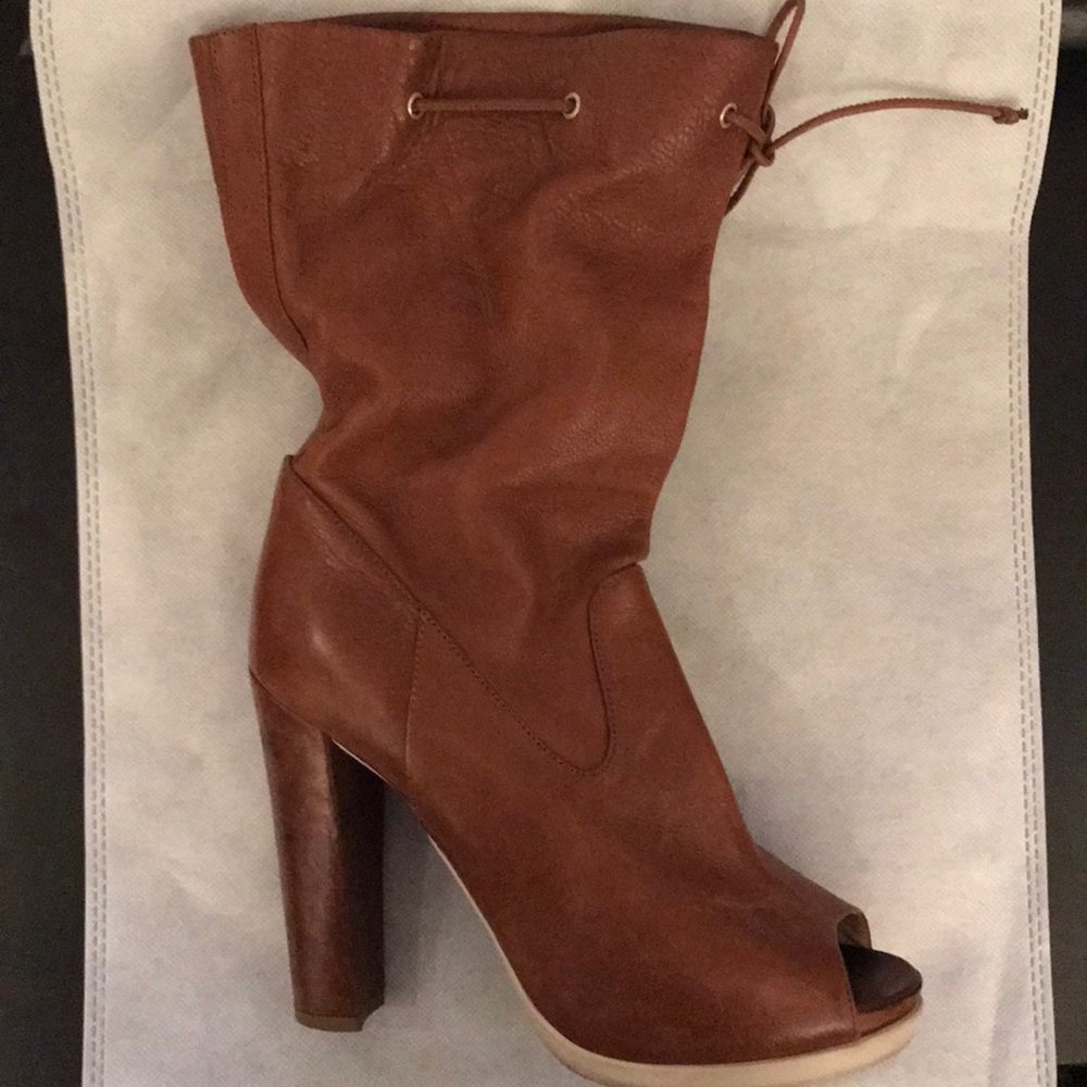 Fendi Brown Leather Drawstring Open-toe Booties